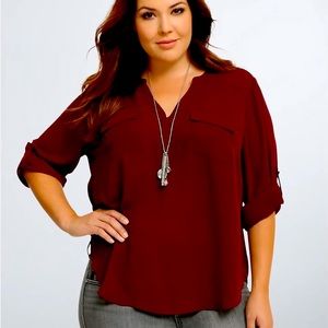 Torrid Harper Georgette Pullover Blouse Burgundy size 2